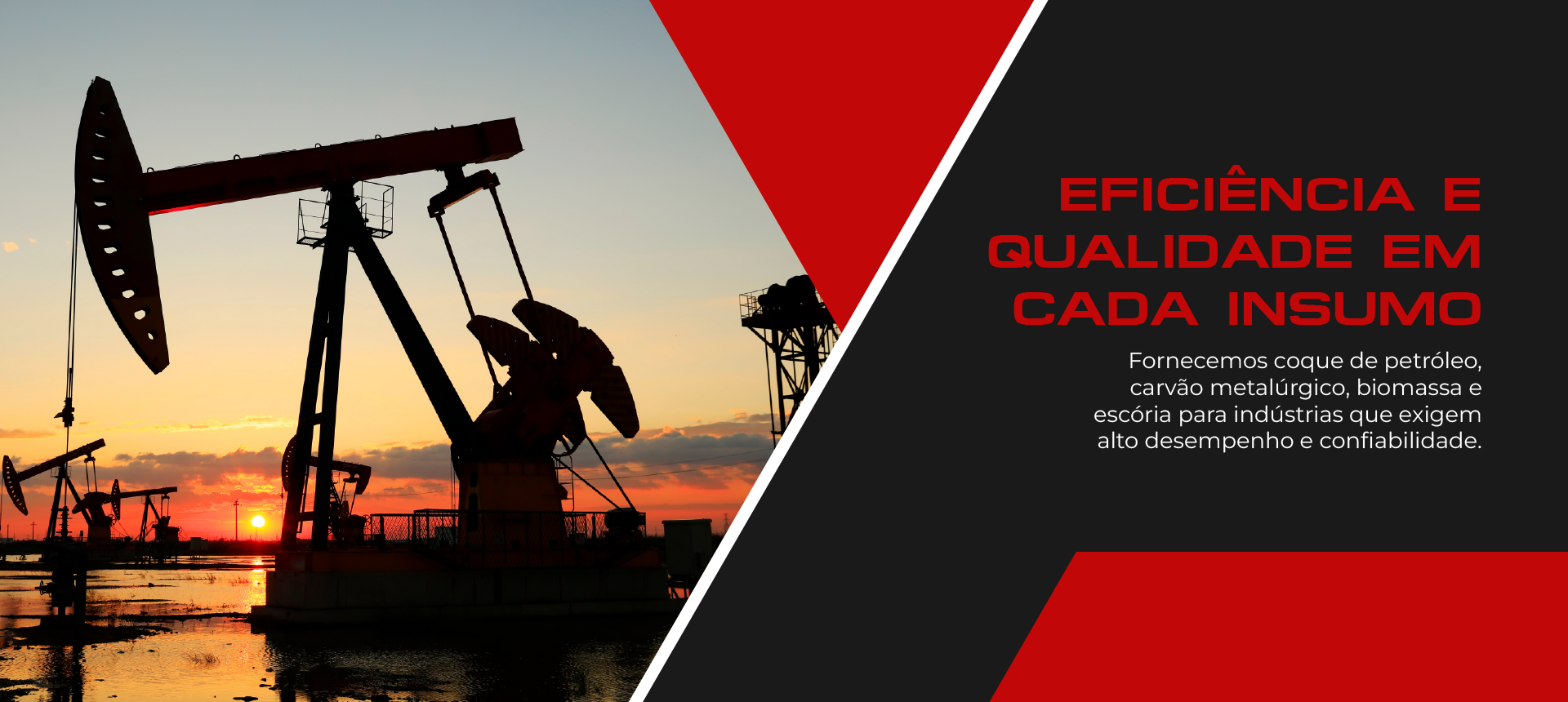 Imagem ilustrativa sobre a solidez e inovação no setor siderúrgico, destacando o fornecimento de coque de petróleo, carvão metalúrgico, biomassa e escória.